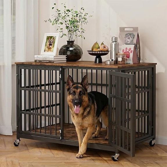 BOLDBONE 48 Dog Crate Furniture Heavy-Duty Escape‑Proof Chew‑Proof Decorative TV Stand/Table (Black/Brown)