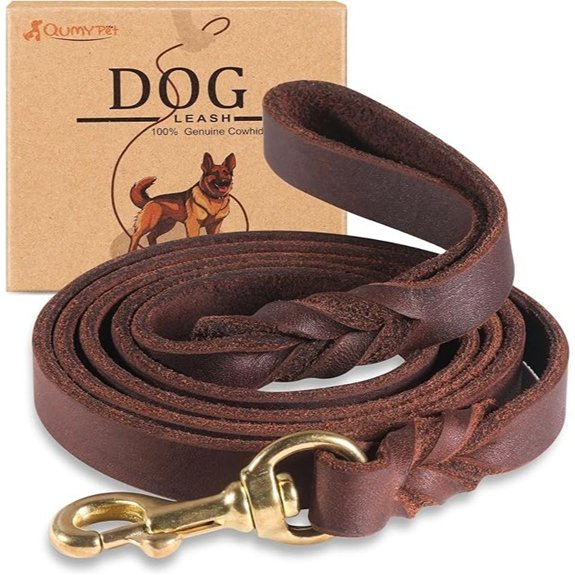QUMY 6ft Leather Dog Leash for Large Medium Dogs Heavy Duty Training Leash