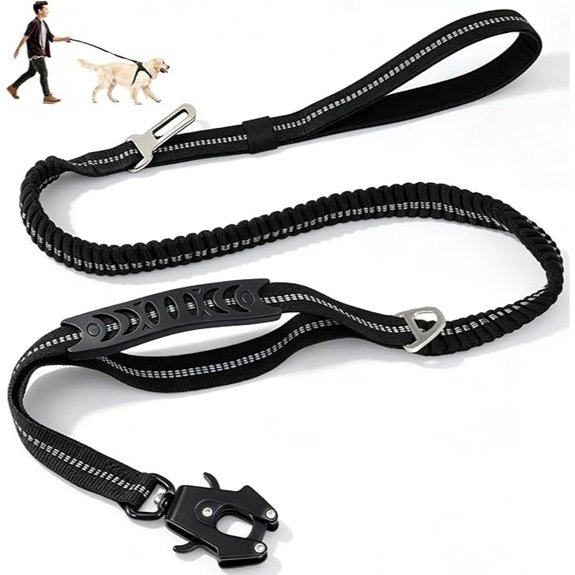 Heavy Duty Dog Leash with 2 Padded Handles,Shock Absorbing No Pull Black