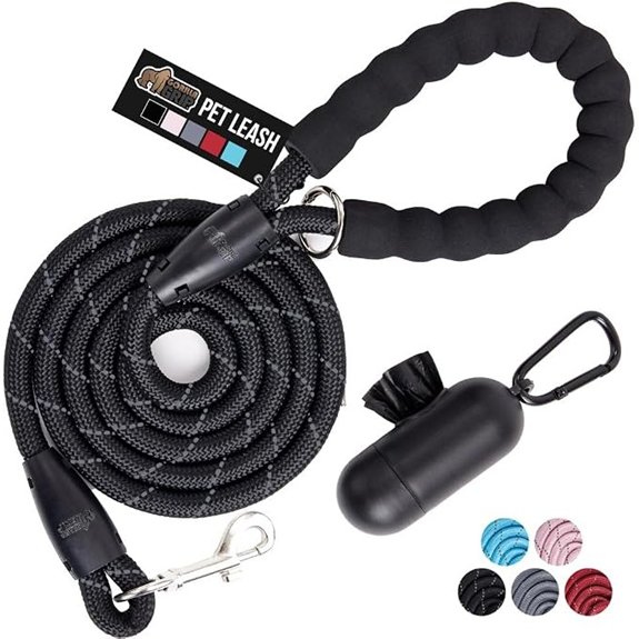 GORILLA GRIP Dog Leash Heavy Duty Reflective Rope for 202lb Dogs Black