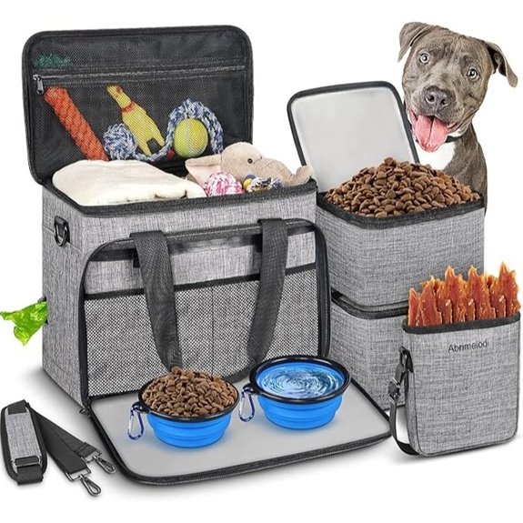 6 Set Dog Travel Bag Large Pet Travel Kit for Supplies Grey