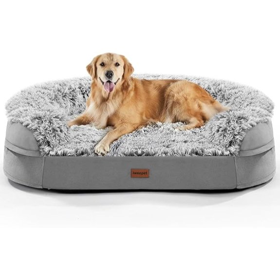 iweepet Orthopedic Dog Bed for Large Dogs 44″ Supportive Sofa Bed with Removable Washable Cover and Waterproof Lining Grey