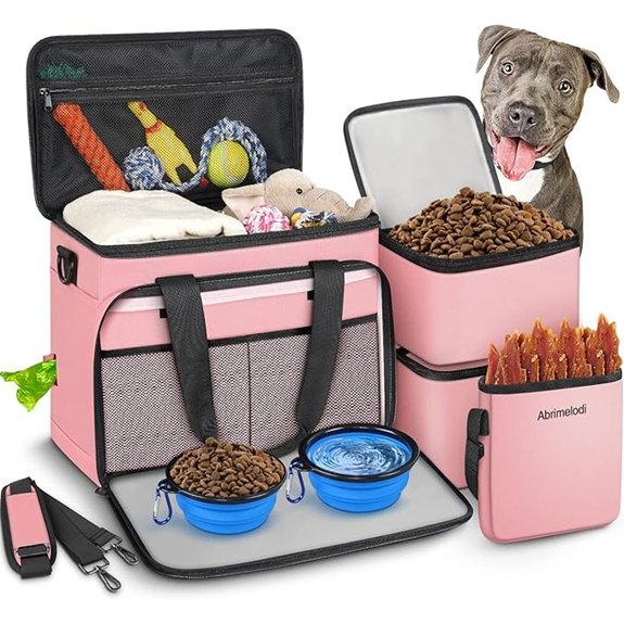 6 Set Dog Travel Bag Large Pet Travel Kit for Supplies Pink
