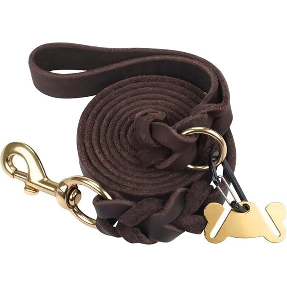 Taglory Leather Dog Leash for Large Medium Dogs Hand-Braided 6FT Brown