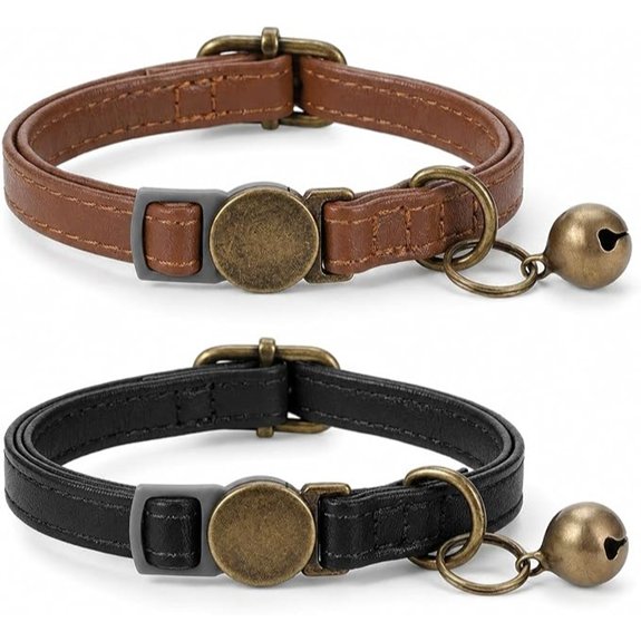 2 Pcs Leather Cat Collar Adjustable Breakaway Dog Collar with Bell