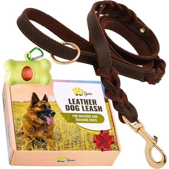 ADITYNA Leather Dog Leash with Traffic Handle 6ft Medium & Large Dogs