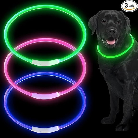Weewooday 3 Pcs Light up Dog Collar LED USB Rechargeable 3 Natural Colors