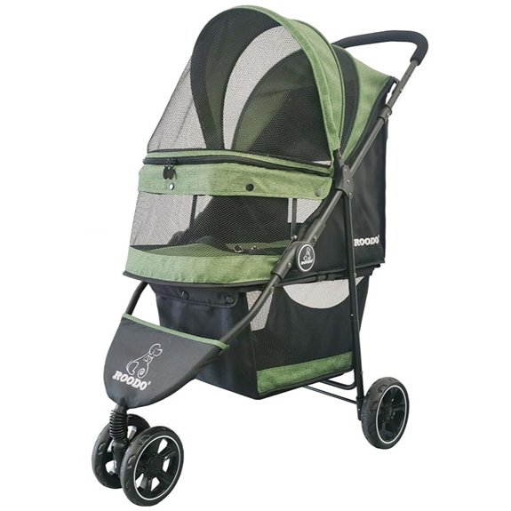 ROODO 3-Wheel Pet Stroller – Lightweight Foldable Compact (Green)