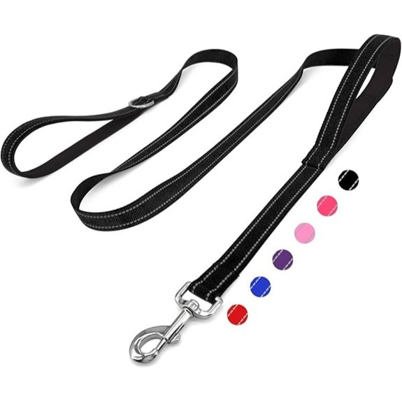 6 FT Black Nylon Reflective Dog Leash for Large Dogs with 2 Padded Handle