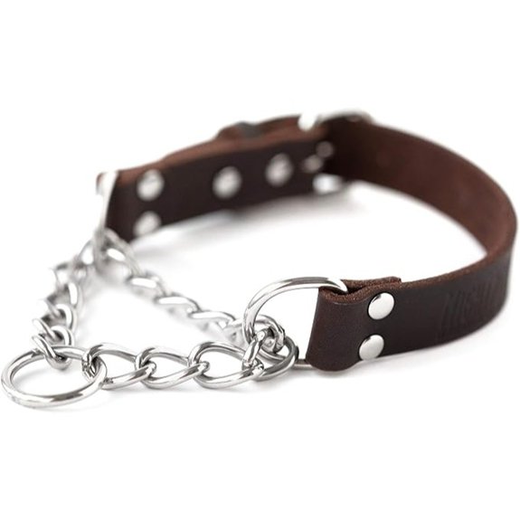 Mighty Paw Martingale Dog Collar – Medium Brown Leather