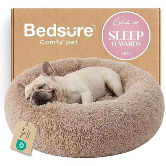 Bedsure Calming Dog Bed Medium Size Dog Donut Washable Pet Bed,30ins Camel