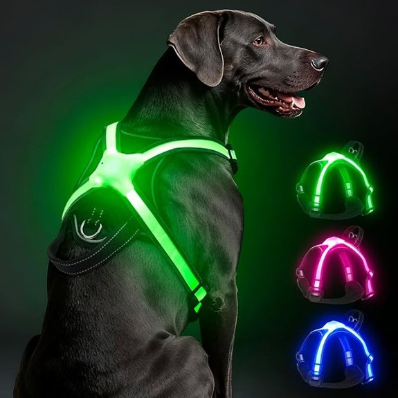 Multicolor LED Dog Harness – Adjustable Rechargeable No‑Pull (Large)