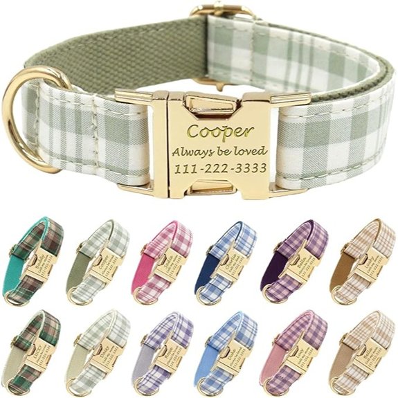 PETDURO Personalized Dog Collar Olive Green Plaid for Large Medium Dogs