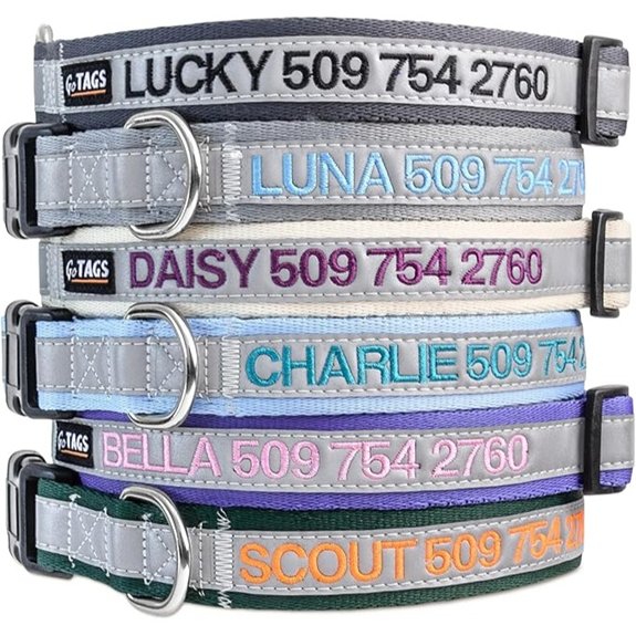 GoTags Reflective Personalized Dog Collar Custom Embroidered Safety Collar