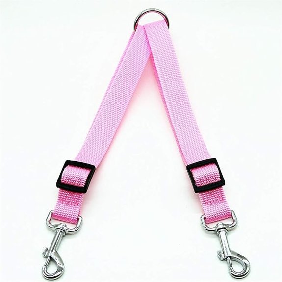 HTKJ Double Dog Leash Coupler Adjustable Splitter (Pink)