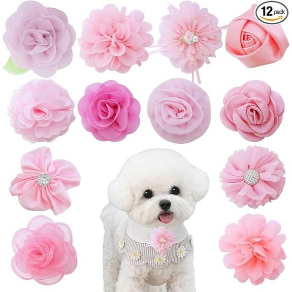 12-Piece Pink Dog & Cat Flower Collar Set
