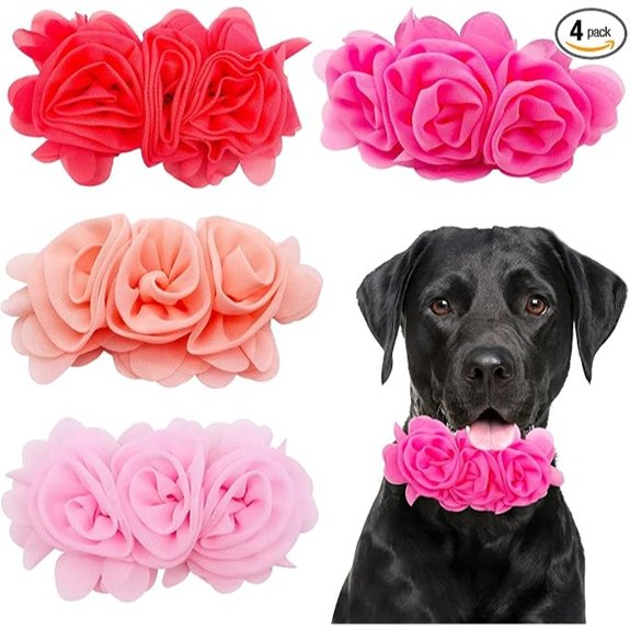 4PCS Dog Collar Flower Pink Attachment Bow Slider Charm for Large Dog