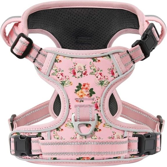 Timos Dog Harness Medium Sized Quick Release 3 Buckles Flower Pink M