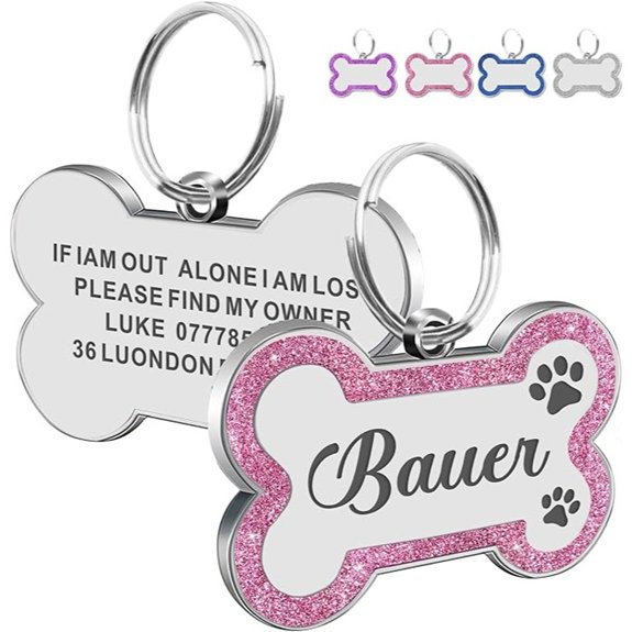 Personalized Dog Tags – Glitter Bone ID for Puppies & Cats (Pink)