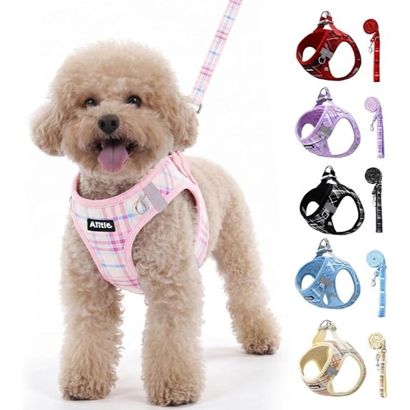 AIITLE Step in Dog Harness and Leash Set Plaid Adjustable Pink M