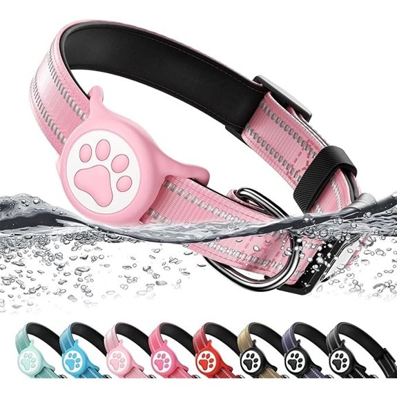 Premium Airtag Dog Collar,with IP68 Waterproof AirTag Holder,Pink,XS