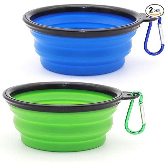 Collapsible Dog Bowl Pack 2 Portable Feeding Dish (Blue/Green)