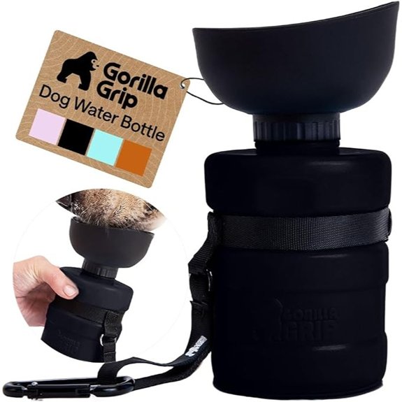 GORILLA GRIP Portable Dog Water Bottle Food Grade Silicone 12oz Black