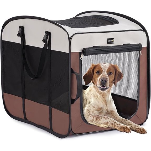 DONORO Portable Pop-Up Dog Crate (Medium Brown)