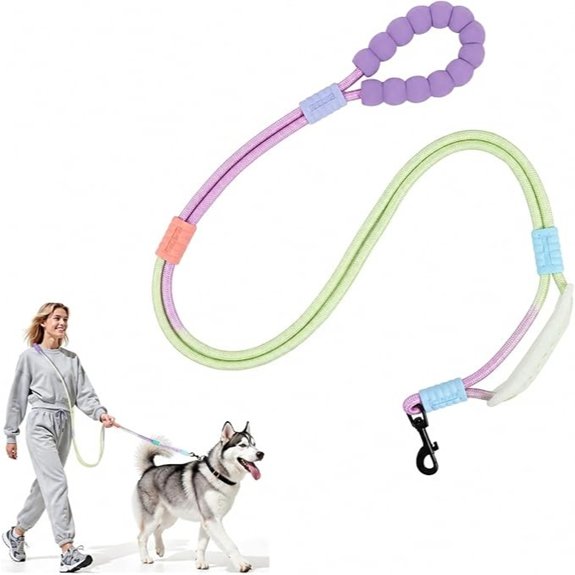 Hands Free Dog Leash Double Handle Leash 6.5FT Purple-Green
