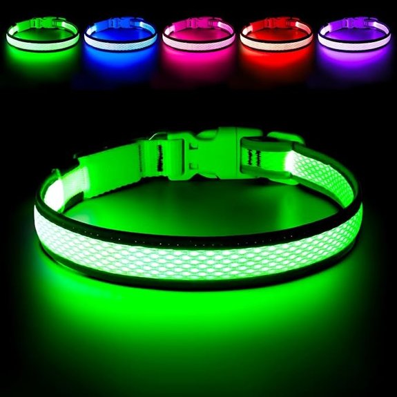 Flashseen LED Dog Collar Light Up Dog Collar USB Rechargeable Green M