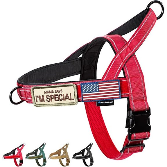 Annchwool No Pull Dog Harness with Soft Padded Handle&Front Clip(Red,L)