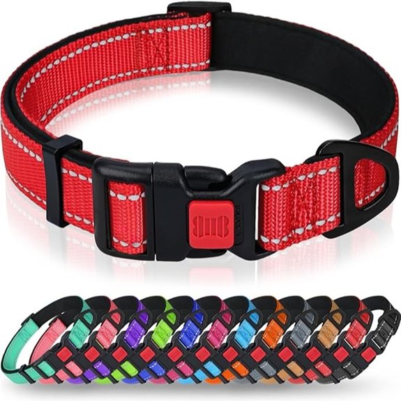 Taglory Reflective Large Dog Collar Comfortable for Safe Night Walks,Red