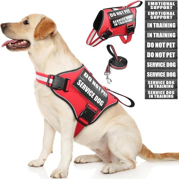 Service Dog Vest Harness and Leash Set+10 Patches,Easy On Off Red L