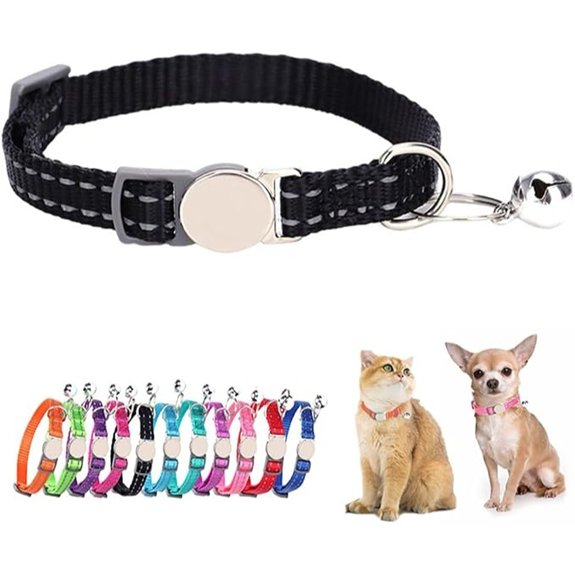 Black Breakaway Reflective Dog Collar with Bell