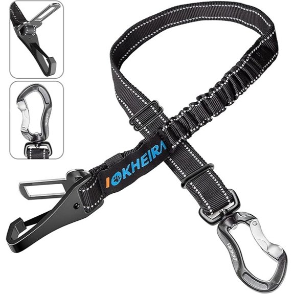 IOKHEIRA Adjustable Reflective Dog Seatbelt with Rotatable Carabiner