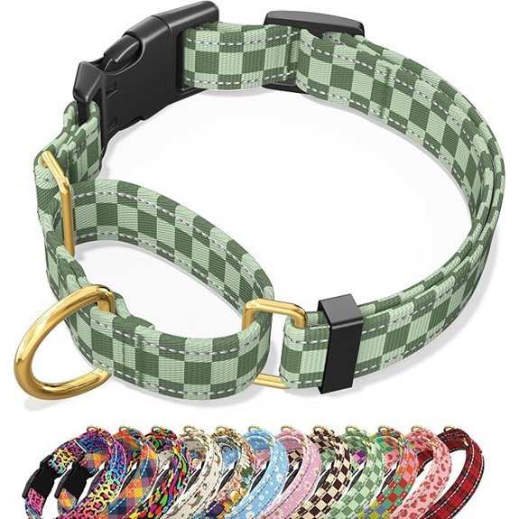 Martingale Dog Collar for Medium Dogs Reflective Puppy Collar Green Check