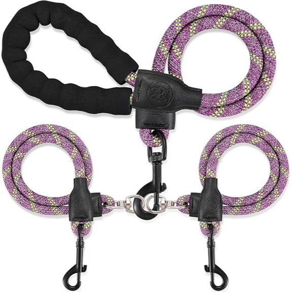 Double Dog Leash No Tangle Detachable360° Swivel Reflective Strip