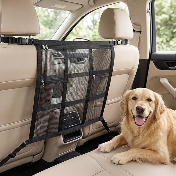 Dog Car Barrier 2-Ply Reinforced Mesh Top/Bottom Adjustable Straps