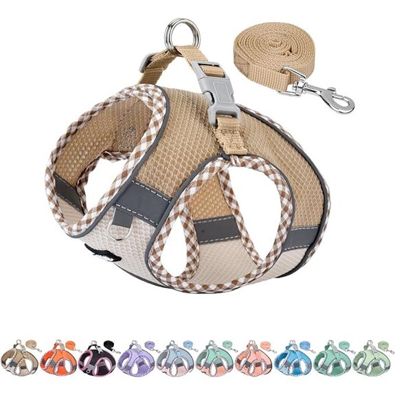 AIITLE Breathable Dog Harness Small Sized and Leash Set Brown-Beige XXXS