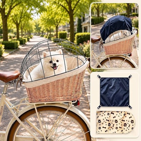 Dog Bike Basket Rear Rack Pet Carrier for Small Dogs up to 20 lbs