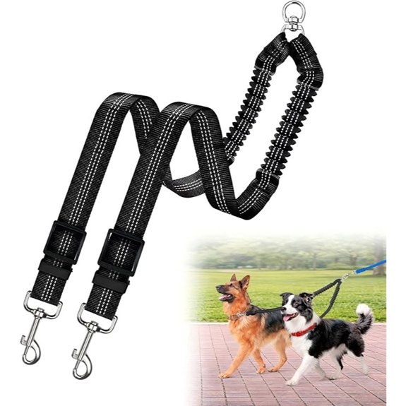 Double Dog Leash with 360° Swivel and Bungee