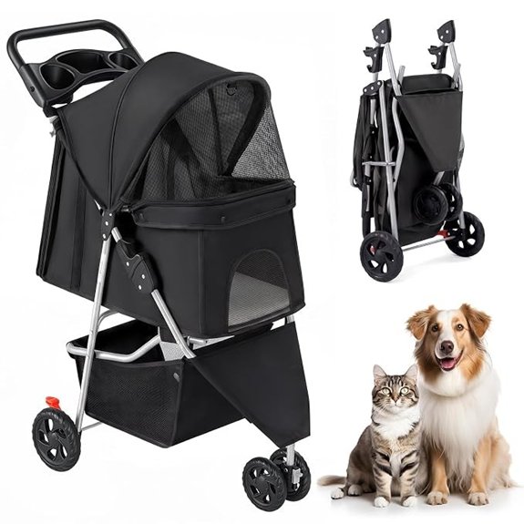 3 Wheel Dogs Stroller for Small to Medium Pets Foldable Design