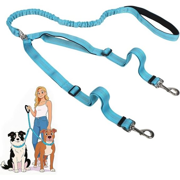Double Leash for Two Dogs No Tangle Bungee Dog Leash Blue