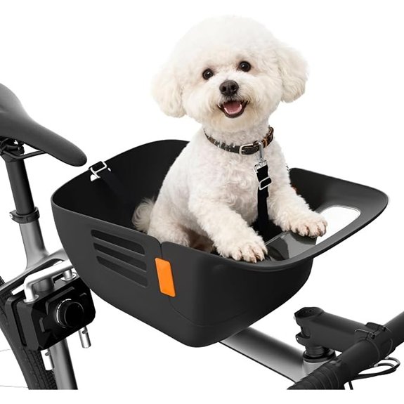 Dog Bike Basket with Seat Waterproof Nylon Adjustable Straps Metal Frame (Black)