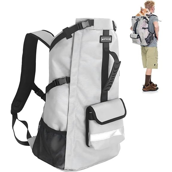 Waterproof Dog Backpack Carrier for Medium Dogs Under 28 lb Grey