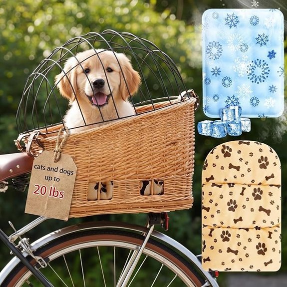 Wicker Dog Bike Basket for Small Dogs up to 20 Lbs Tilted-top