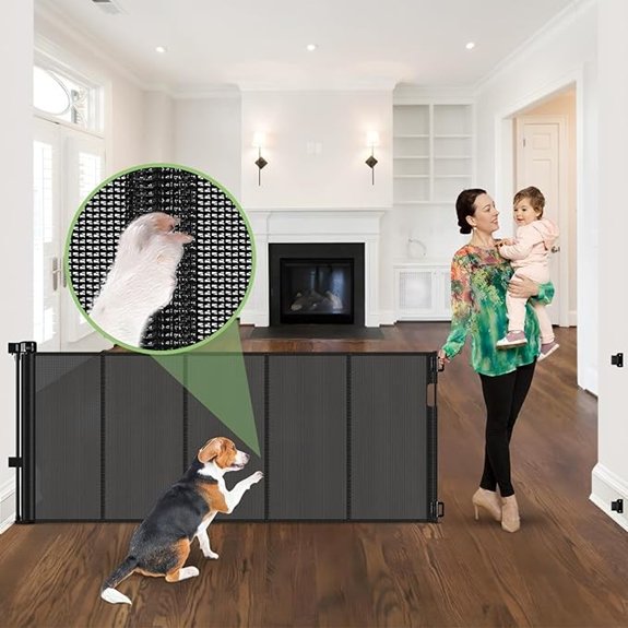 96 Wide Reinforced Retractable Baby Gates Prevent Crawling Under Black