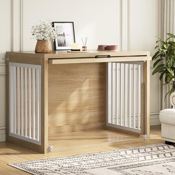 Wooden Dog Crate with Sliding Door and Quiet Pads