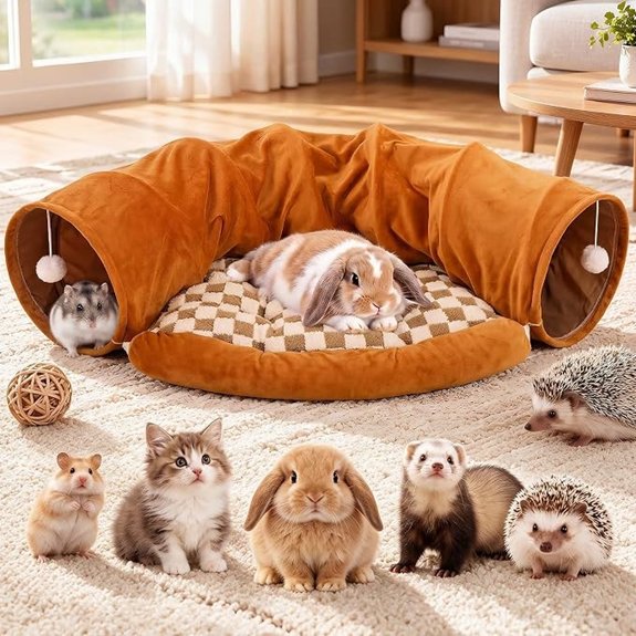 Bunny Tunnel for Rabbits 2-in-1 Rabbit Tube Toys with Removable Mat