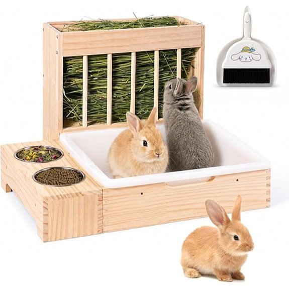 3-in-1 Rabbit Hay Feeder with Litter Box Bowl Tray for Small Bunnies